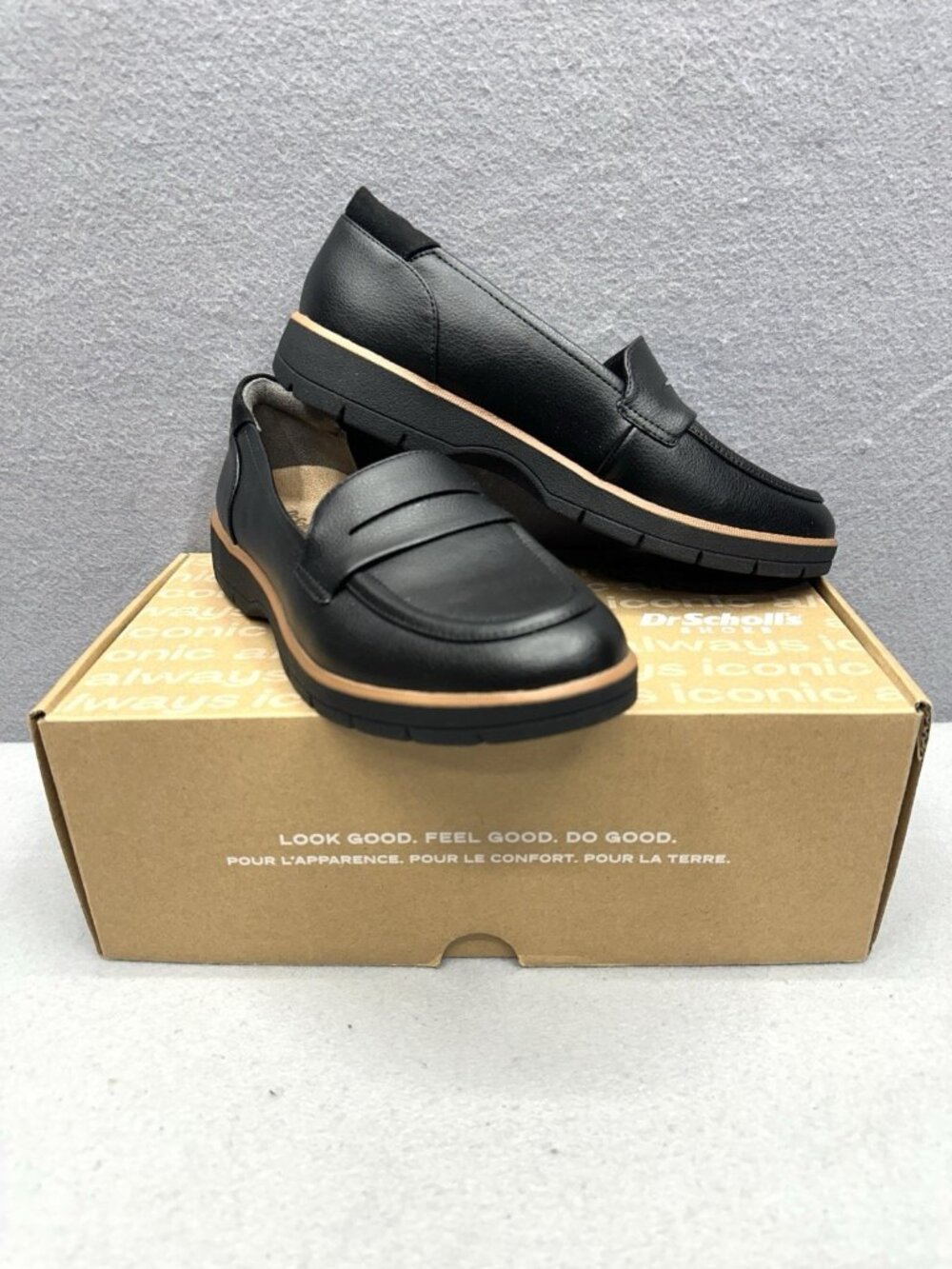Dr Scholls Nice Day Penny Loafers Women Size 7.5 M Black Leather Slip On Shoes